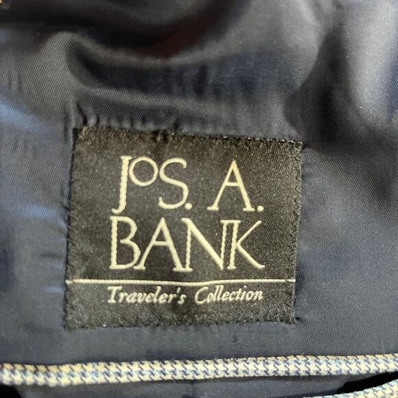 Jos. A. Bank Blazer Mens Size 44S Blue Black Houndstooth Tailored Fit Two-Button - Picture 11 of 11